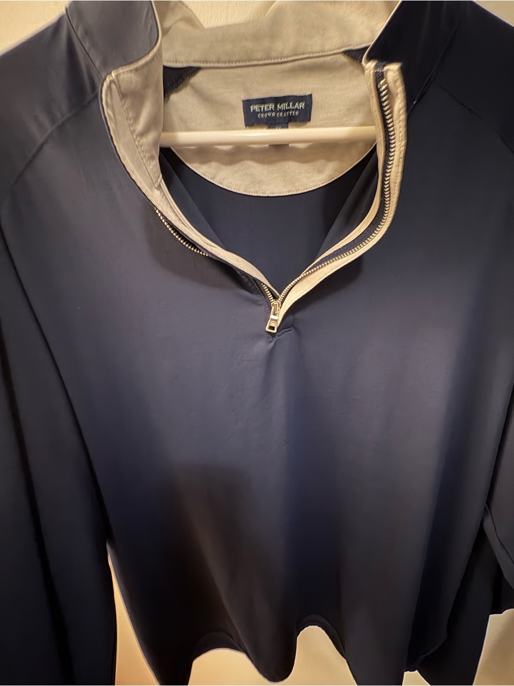 Peter Millar Navy Pullover with Cream Contrast Collar